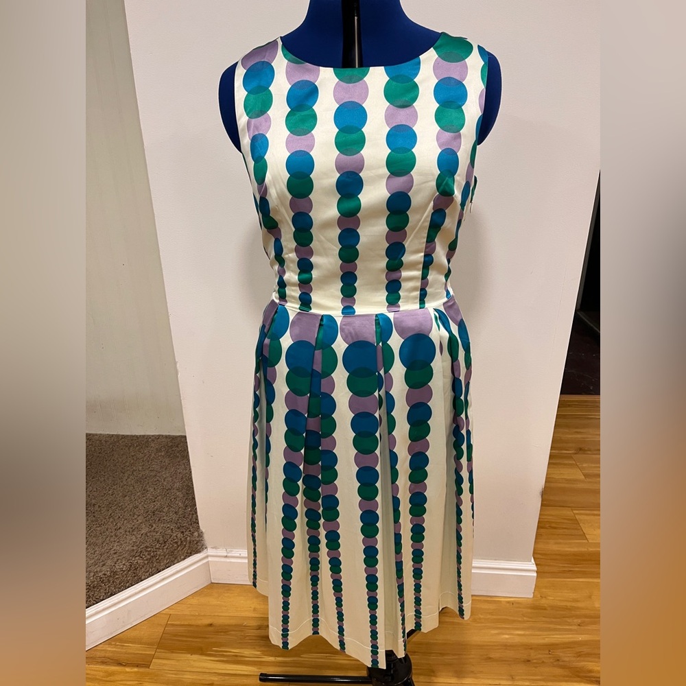 Ruby Belle green blue and purple polka dot party dress